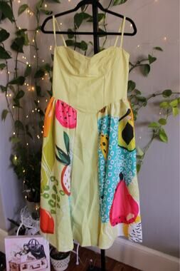 Farm Rio Inspired Tropical Fruit Print Midi Dress Size M Fits Like Small